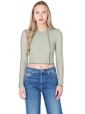Sage/green mesh lettuce hem crop top
